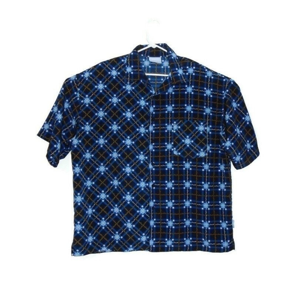 Forte Bleu Mens Shirt XL, Blue With Squares And Yellow‎ Lines, Button Front
